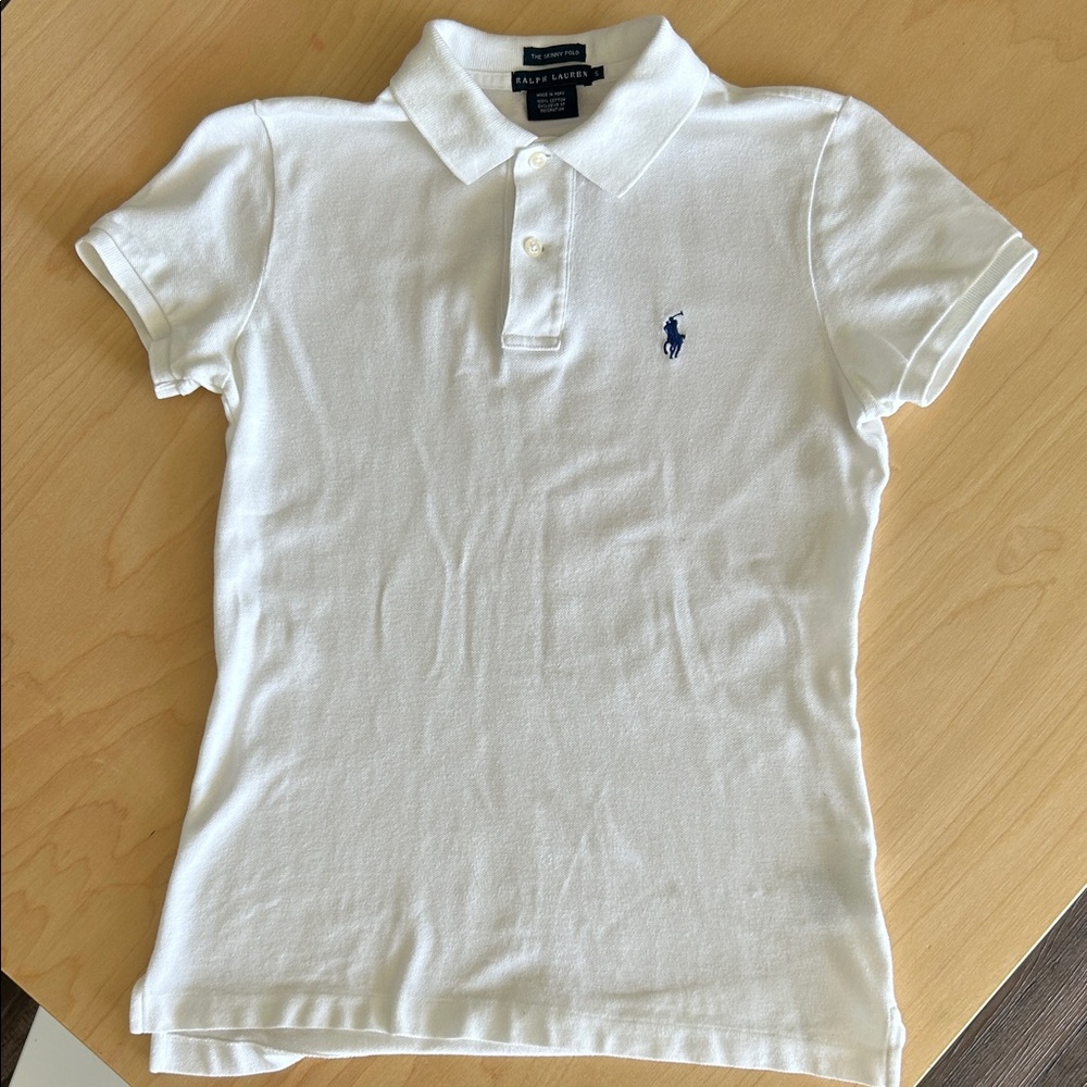 Ralph Lauren Women’s Polo Shirt in White with Blue Logo - skinny fit